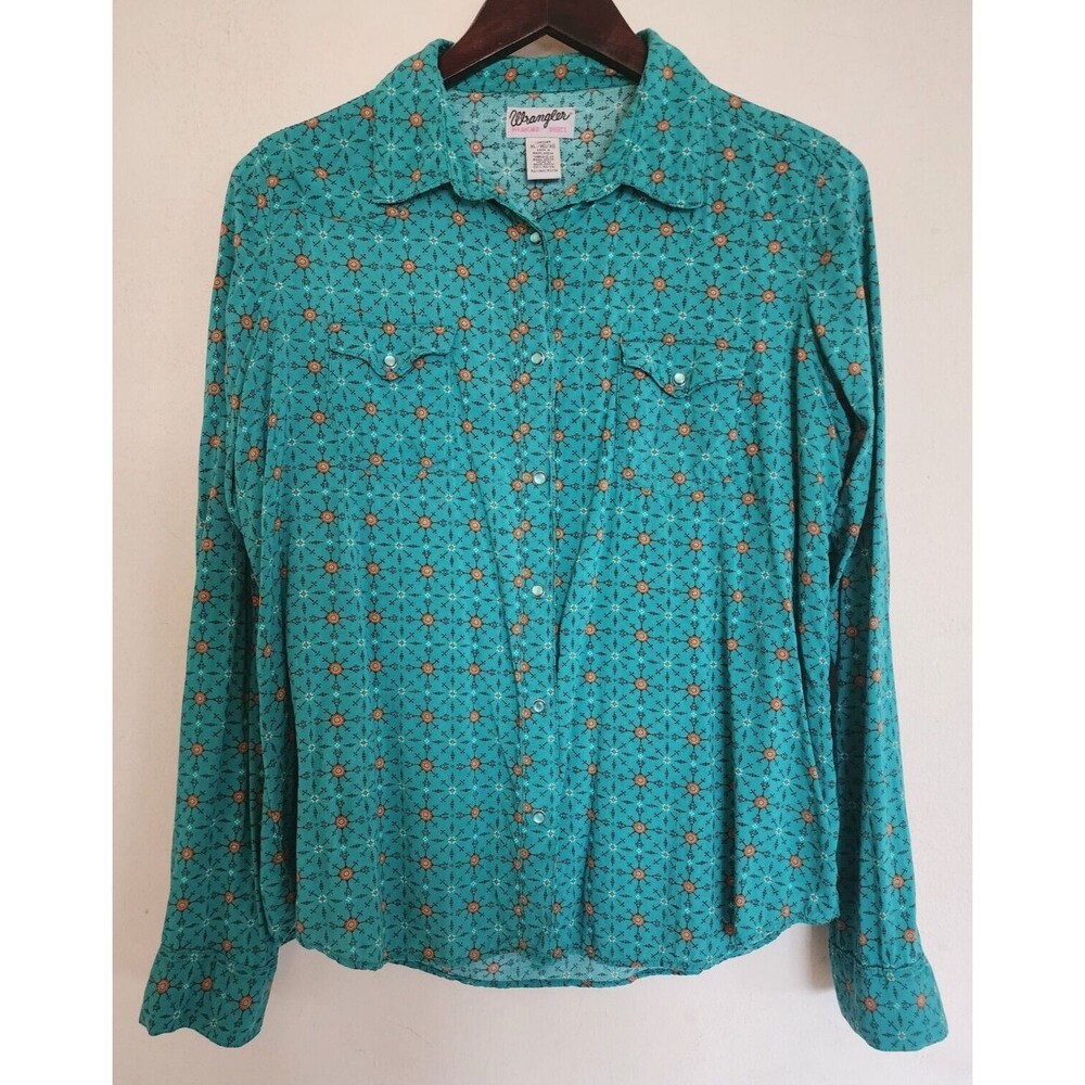 Wrangler Womens XL Teal & Orange Aztec Women's Snap Button Down Long Sleeve Top